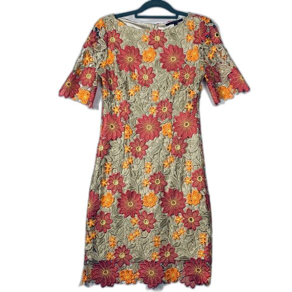Alex Marie Dress Womens 4 Crochet Floral Embroidered Fully Lined Short Sleeve - Picture 4 of 10